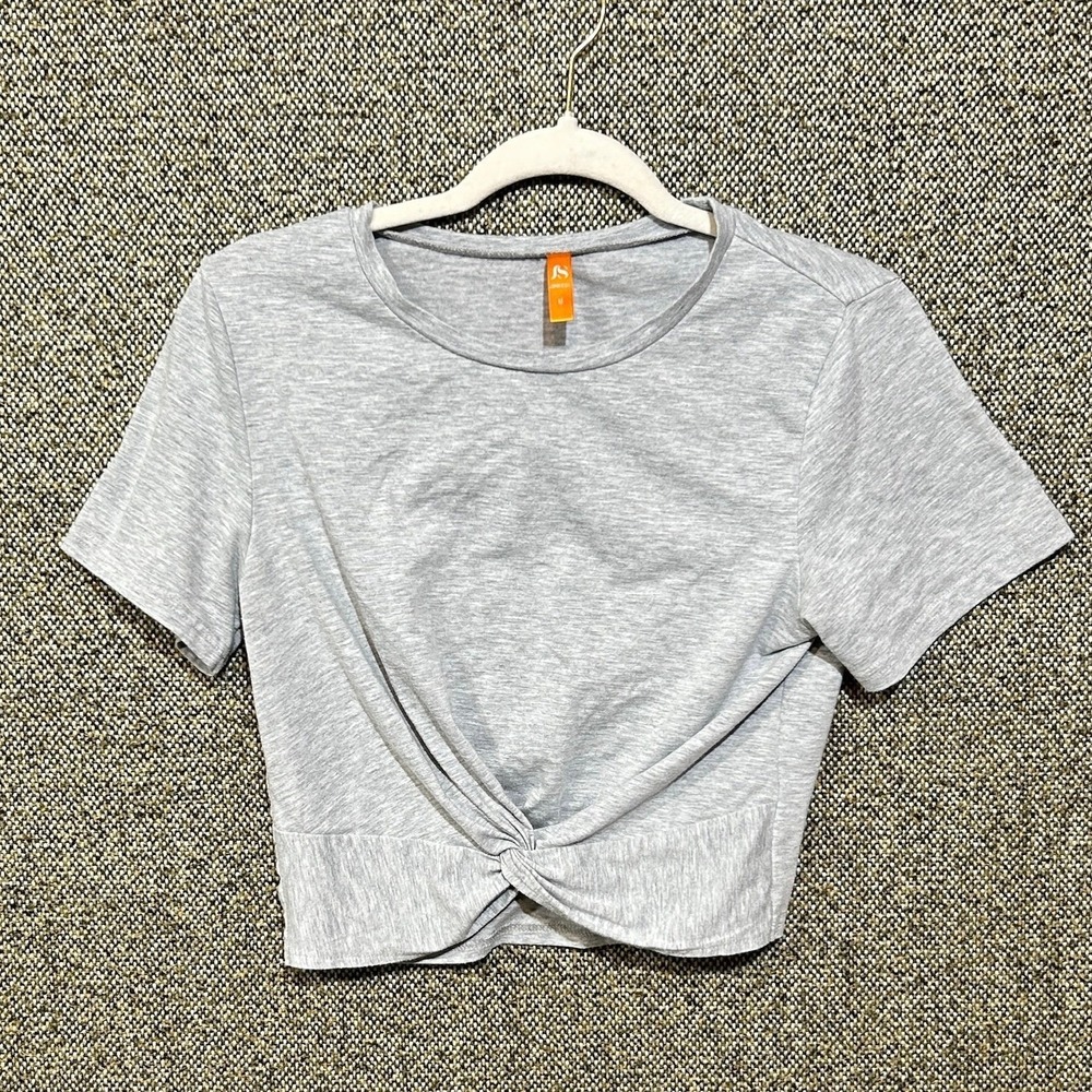 Modern Jinkesi Twist Front Crop Top Heather Gray Short Sleeve Jersey Shirt Med